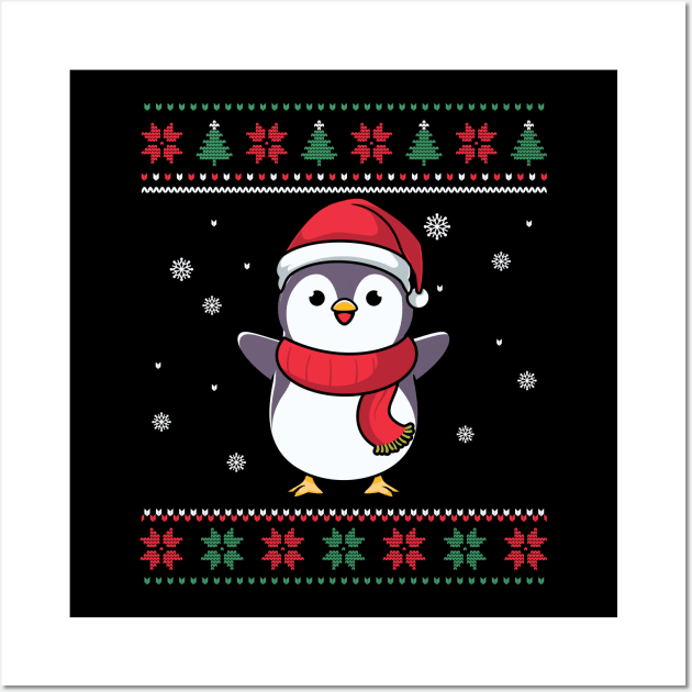 Christmas Penguin ugly christmas sweater Wall Art by MZeeDesigns